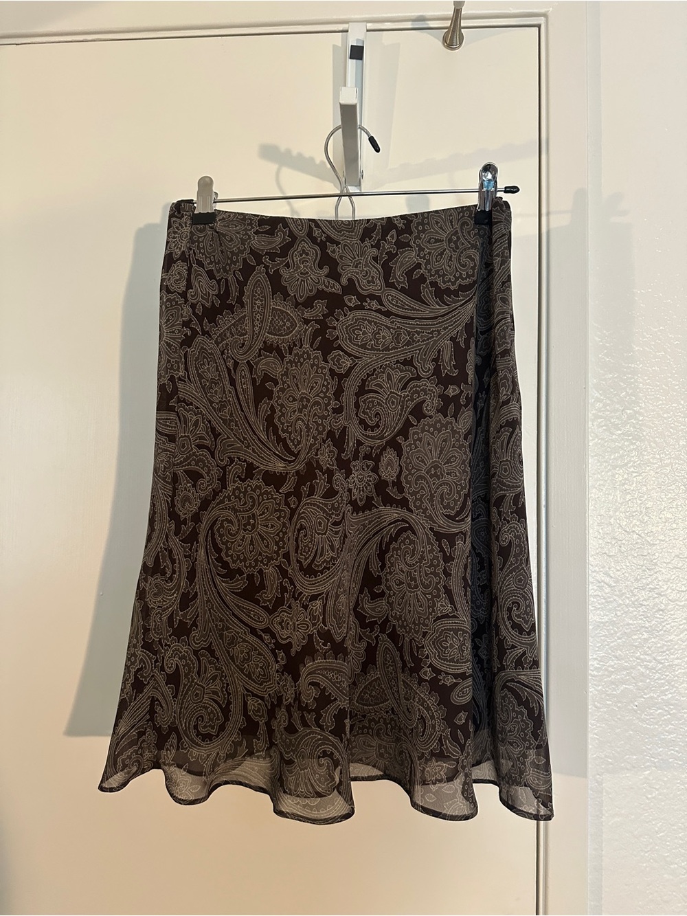 Express Brown Paisley A-Line Midi Skirt